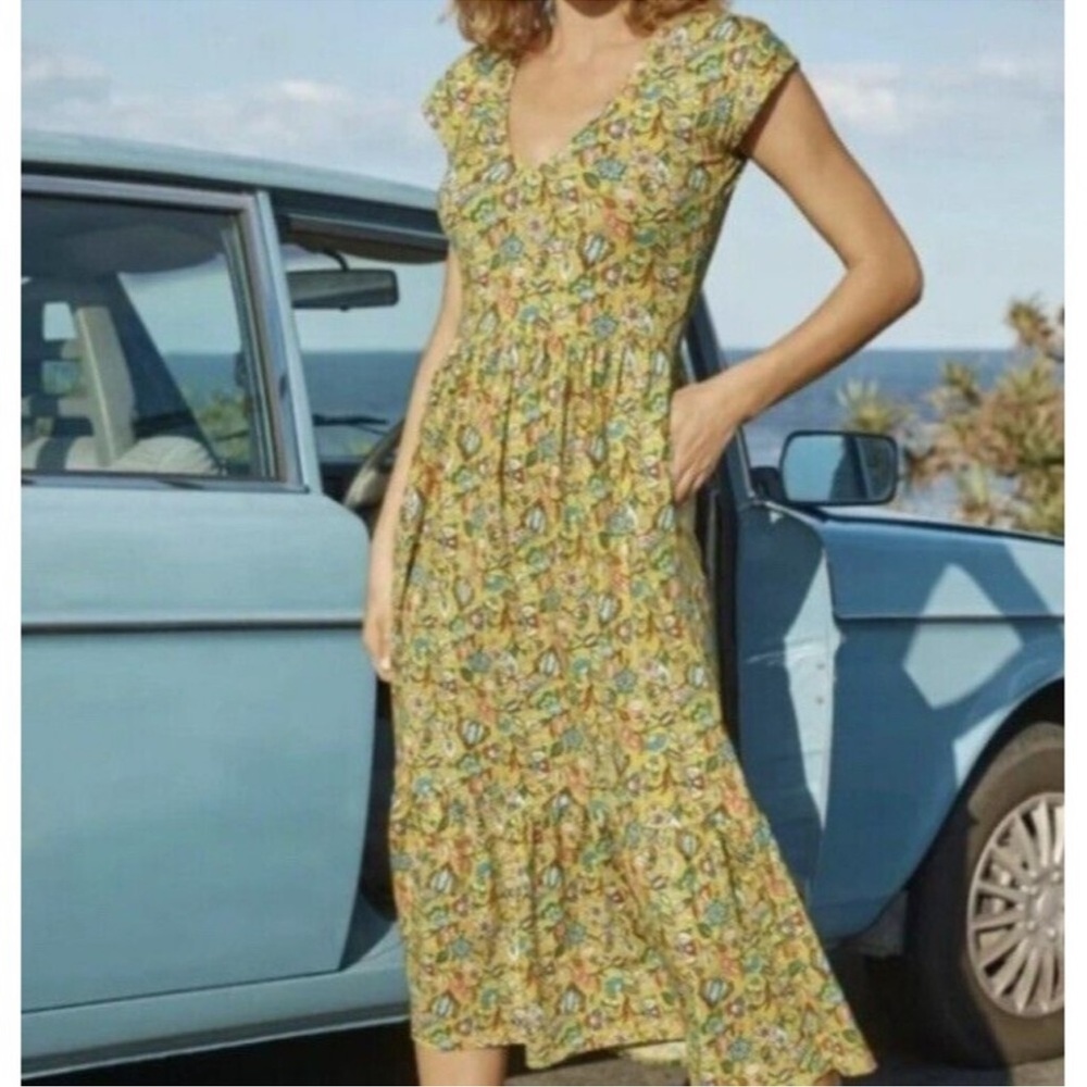 Boden Voop Cotton Tiered Midi Dress Daffodil Kaleidoscopic Floral 4P Boho - Picture 13 of 13